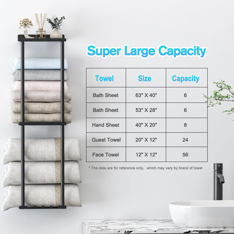 Black Wall Mounted 2-Layer Towel Rack Organizer