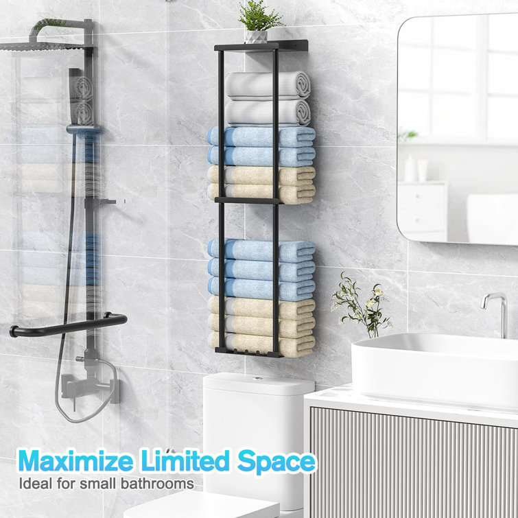 Black Wall Mounted 2-Layer Towel Rack Organizer