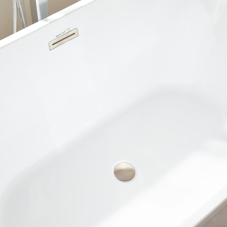 54" White Acrylic Freestanding Soaking Bathtub with Brushed Nickel