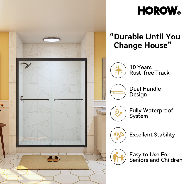 Matte Black Frameless Double Sliding Shower Door with Clear Glass