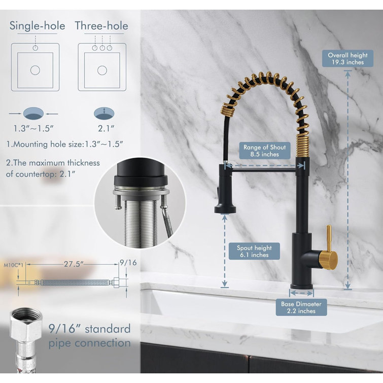 Matte Black and Gold Kitchen Faucet with Pull Down Sprayer