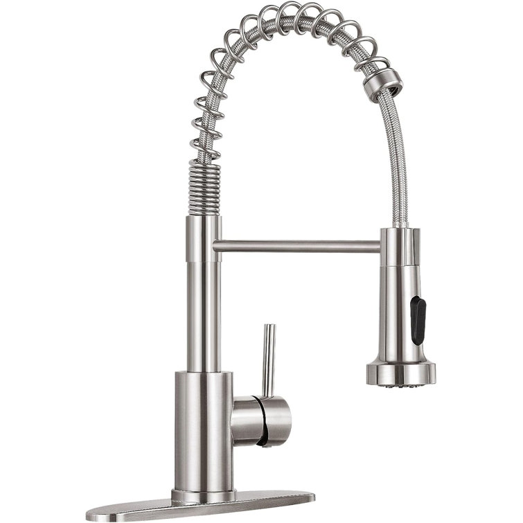 Brushed Nickel Single Handle Spring Kitchen Faucet with Pull Down Sprayer