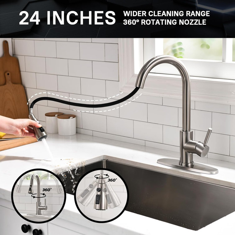 High Arc Brushed Nickel Pull-Out Kitchen Faucet with Single Handle