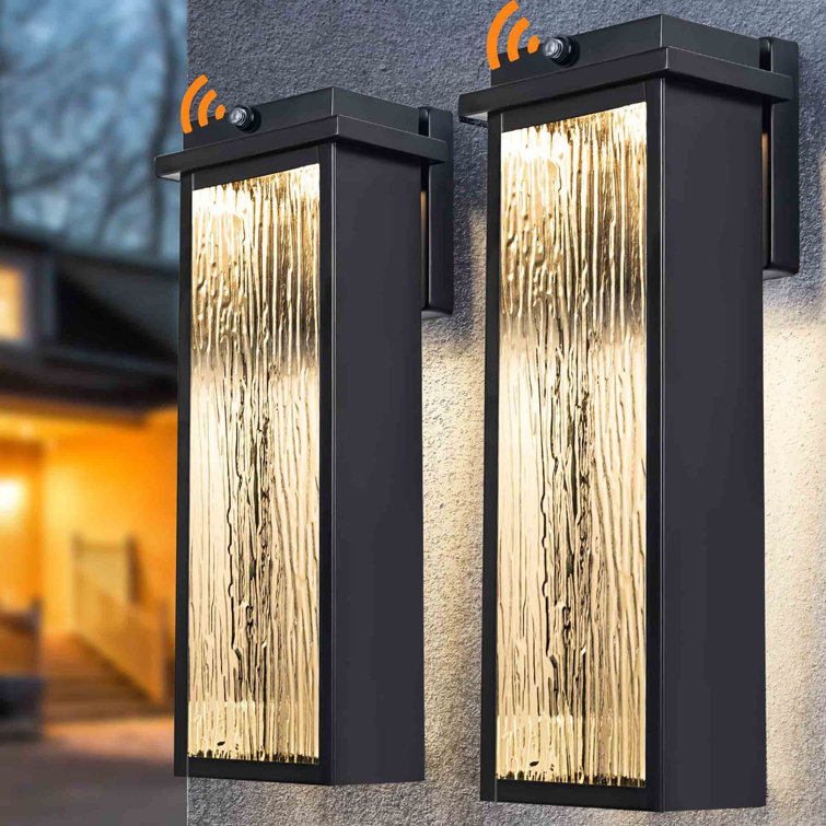 Black 16" LED Dusk to Dawn Outdoor Wall Lantern Set