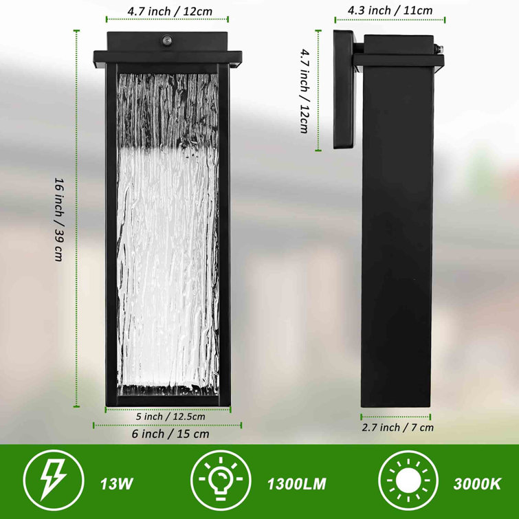 Black 16" LED Dusk to Dawn Outdoor Wall Lantern Set