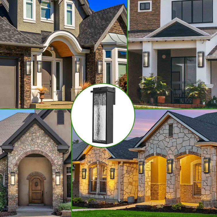 Black 16" LED Dusk to Dawn Outdoor Wall Lantern Set
