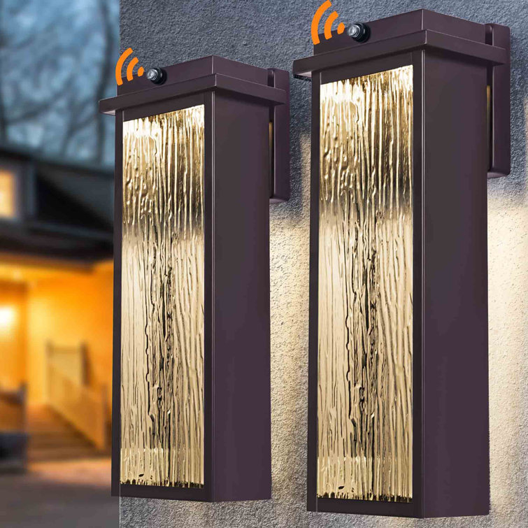 Bronze 16" LED Dusk to Dawn Outdoor Wall Lantern Set