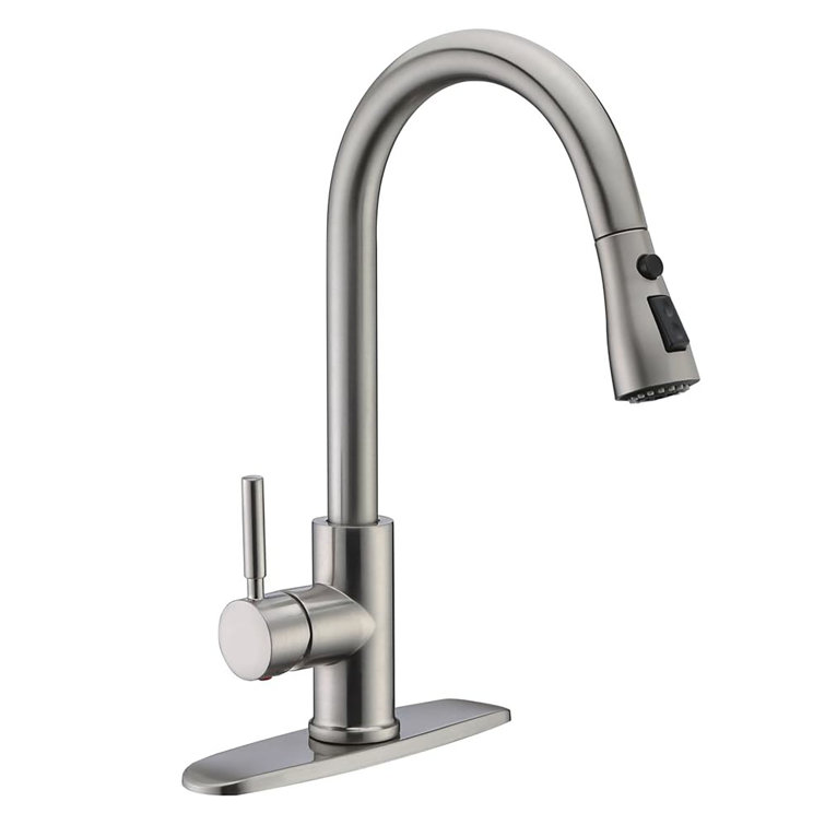 High Arc Brushed Nickel Pull-Out Kitchen Faucet with Single Handle