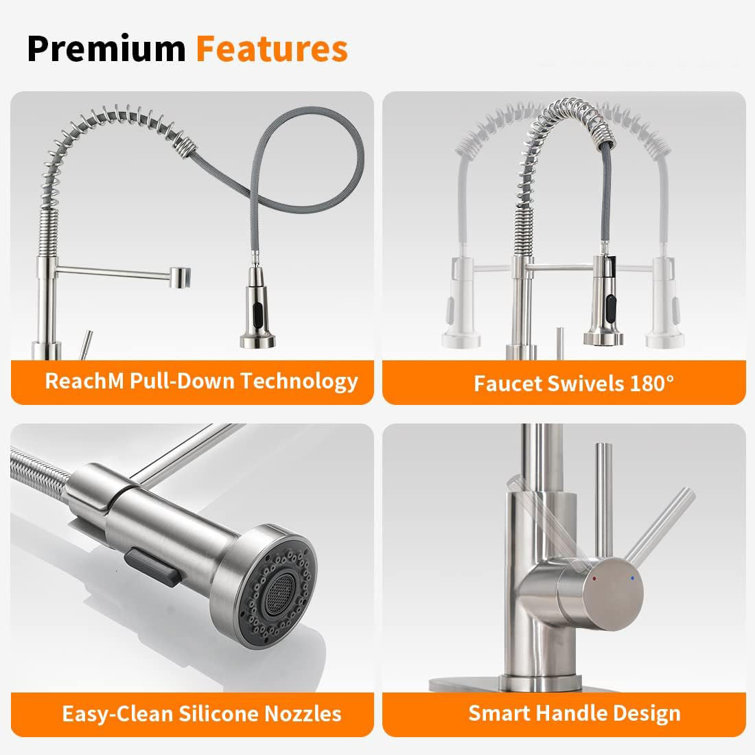 Brushed Nickel Single Handle Pull Down Kitchen Faucet