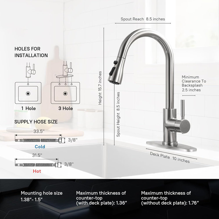 High Arc Brushed Nickel Pull-Out Kitchen Faucet with Single Handle