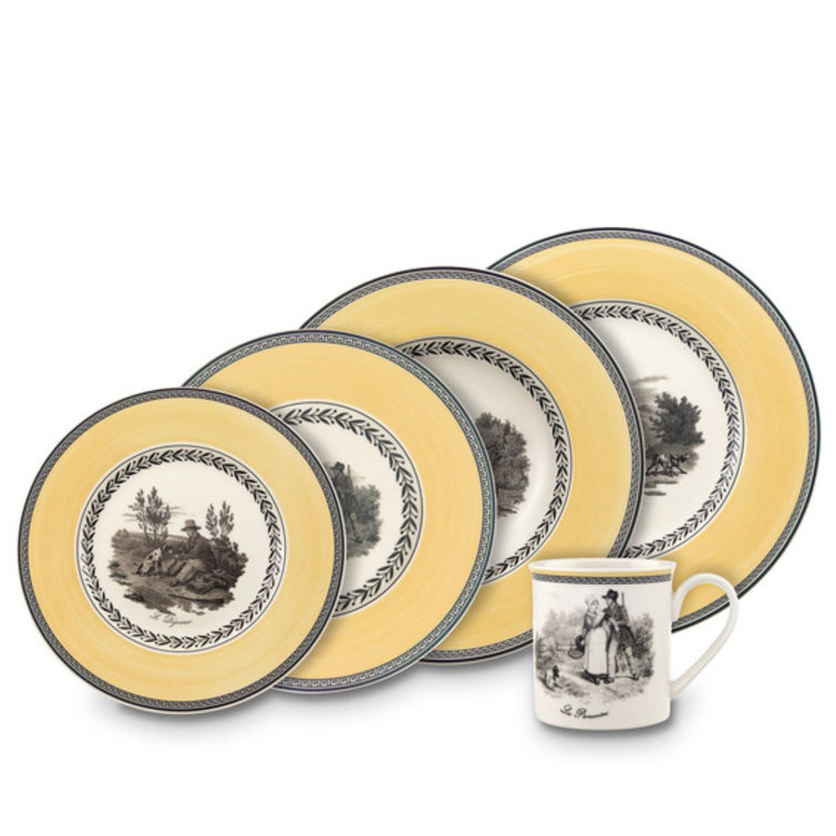 White Ceramic Mug with Pastoral Scene Print
