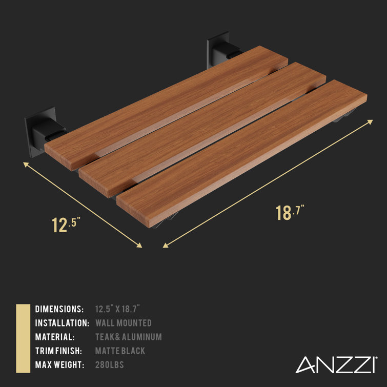 Matte Black Teak Wall Mounted Folding Shower Seat