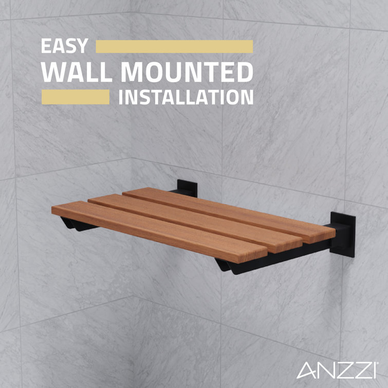 Matte Black Teak Wall Mounted Folding Shower Seat