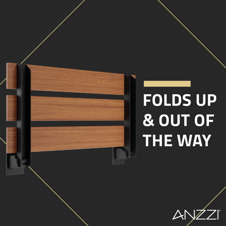 Matte Black Teak Wall Mounted Folding Shower Seat