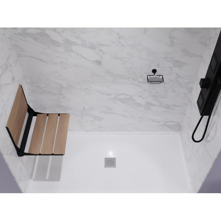 Matte Black Teak Wall Mounted Folding Shower Seat