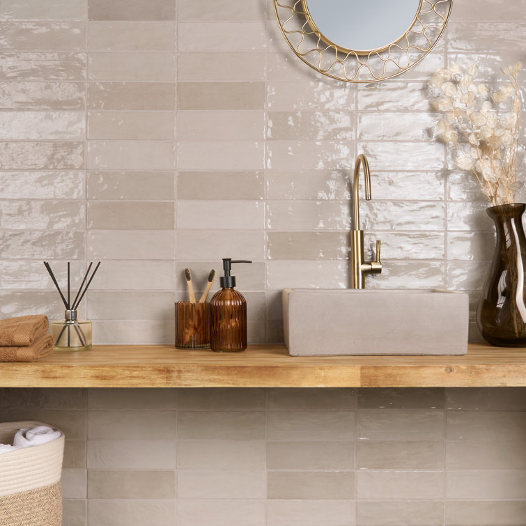 Beige 3" x 8" Glazed Ceramic Subway Wall Tile