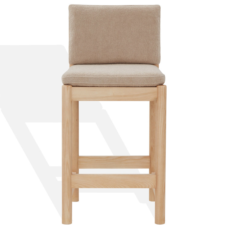 Oatmeal Boucle Upholstered Natural Wood Counter Stool