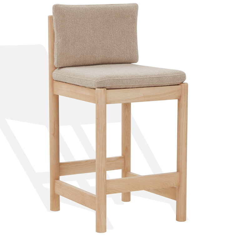 Oatmeal Boucle Upholstered Natural Wood Counter Stool