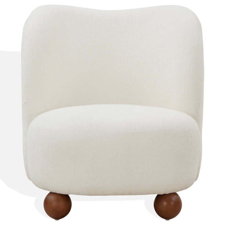 Ivory Boucle Upholstered Barrel Accent Chair with Wood Legs