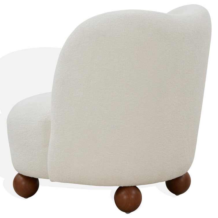 Ivory Boucle Upholstered Barrel Accent Chair with Wood Legs