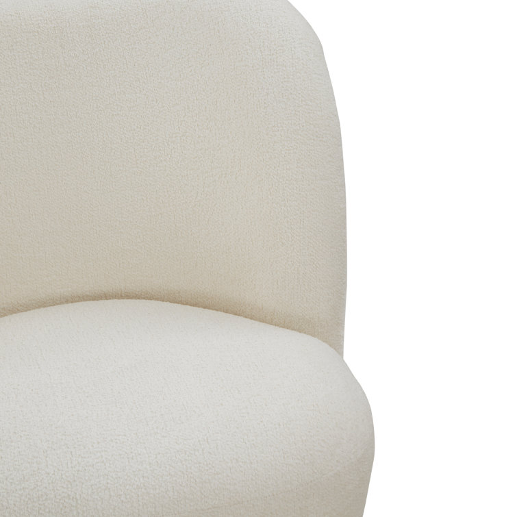 Ivory Boucle Upholstered Barrel Accent Chair with Wood Legs