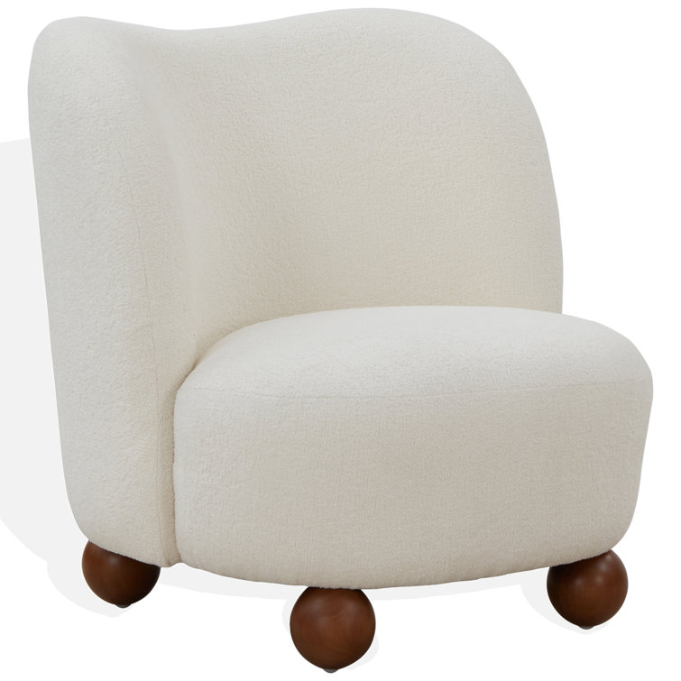 Ivory Boucle Upholstered Barrel Accent Chair with Wood Legs