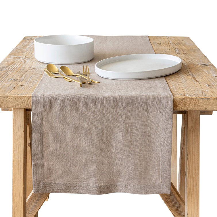 Tan 90" Long Linen Table Runner for Rustic Decor