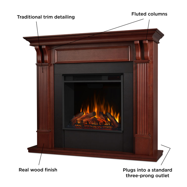 Mahogany 48-Inch Electric Fireplace with Carved Pilasters