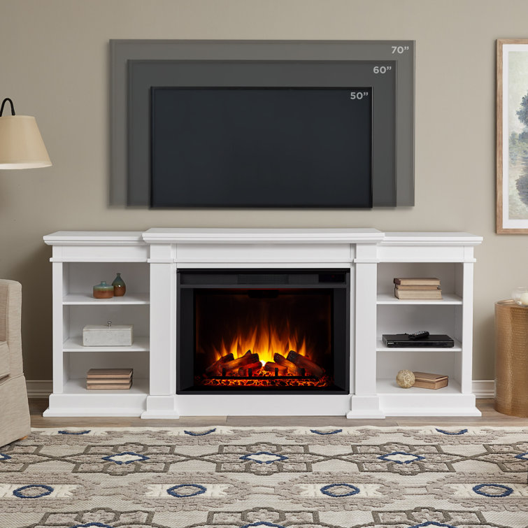 White Grand Electric Fireplace TV Stand with Adjustable Shelves