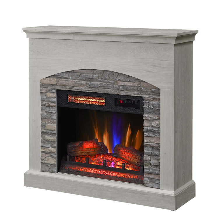 Fairfax Oak Freestanding Electric Fireplace with Stone Surround