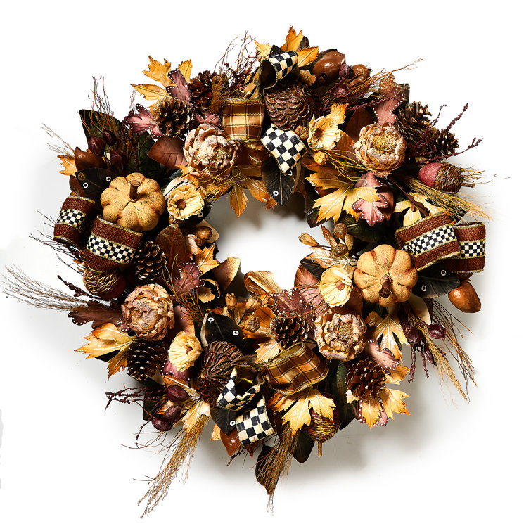 Autumn Harvest Artificial Fall Leaf and Pumpkin Wreath