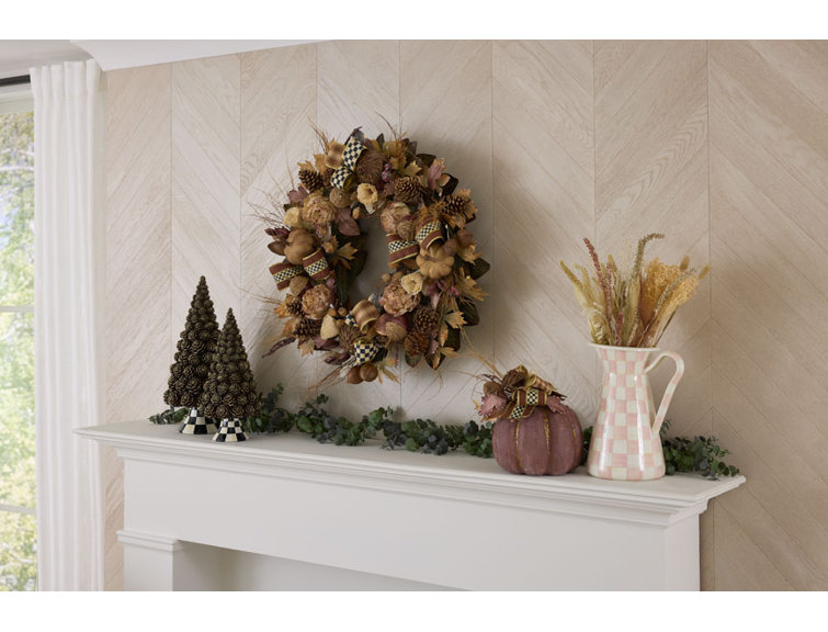Autumn Harvest Artificial Fall Leaf and Pumpkin Wreath