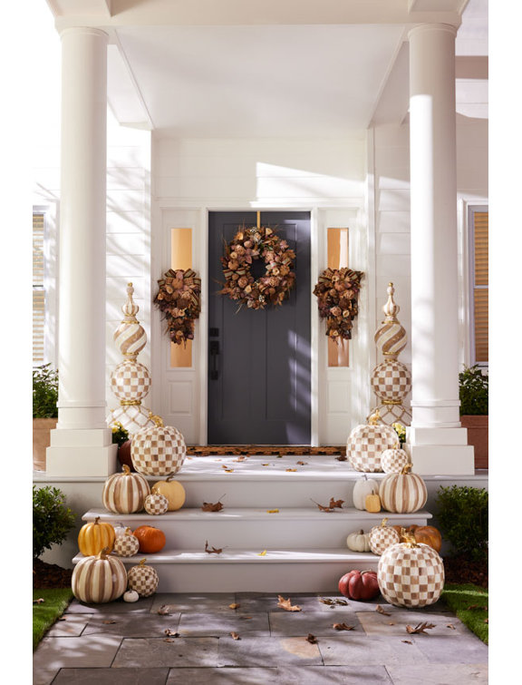Autumn Harvest Artificial Fall Leaf and Pumpkin Wreath