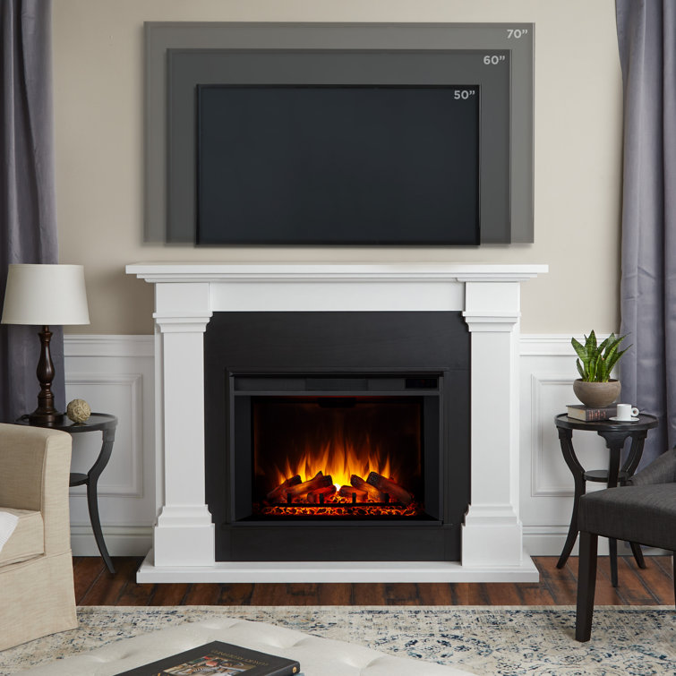 Callaway 63" White Free-Standing Electric Fireplace with Mantel