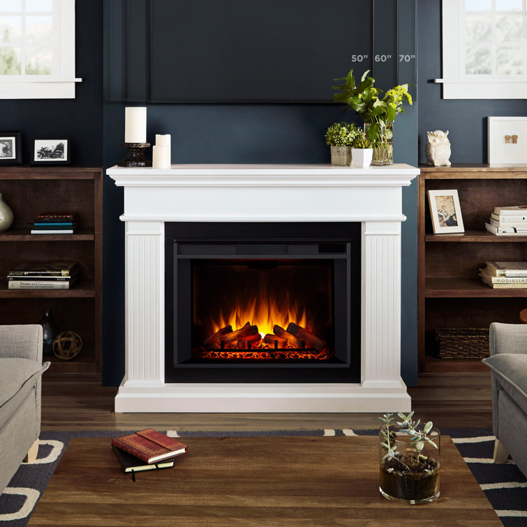Centennial Grand 56" White Electric Fireplace with Carved Pilasters