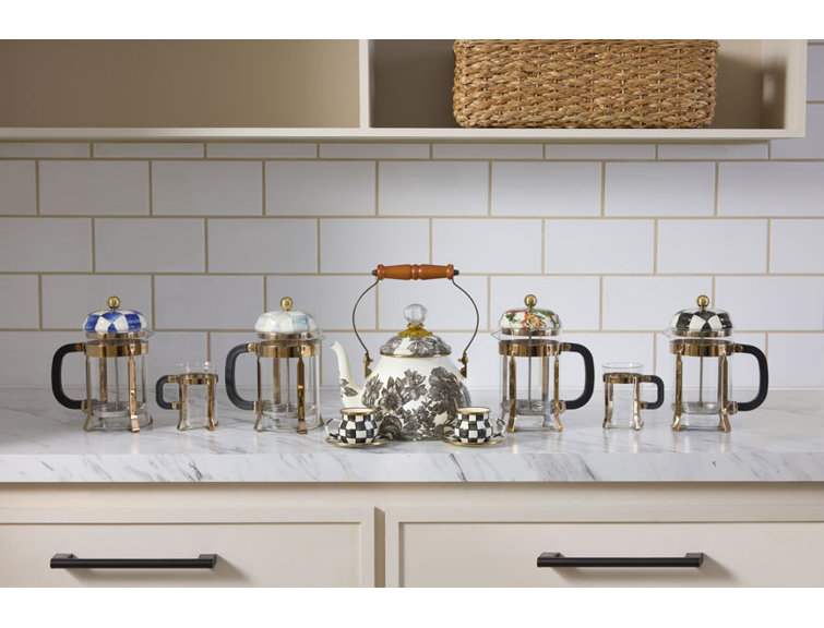 Floral Enamel 2 Quart Tea Kettle with Wood Handle
