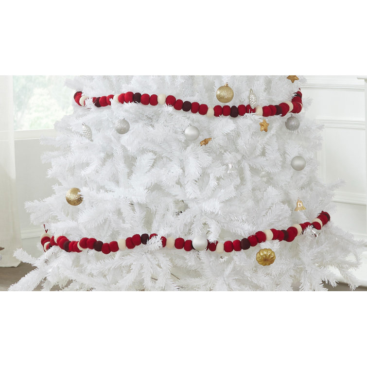 6' Red, Maroon, and Cream Wool Pom Pom Garland