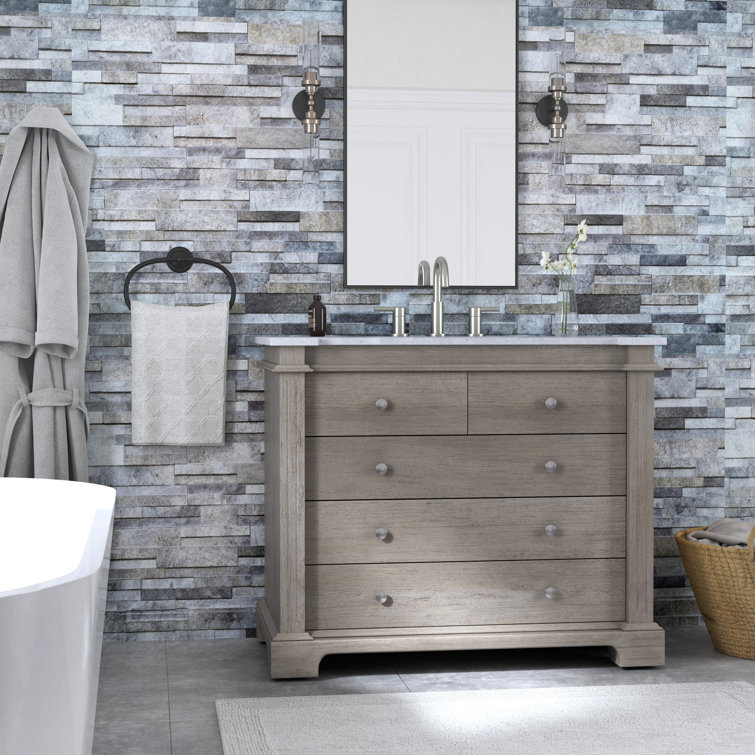 Rachelle Gray Acacia Wood Single Bathroom Vanity Set with Marble Top