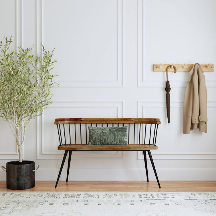 Tempe Natural Mango Wood and Black Iron Spindle Back Bench