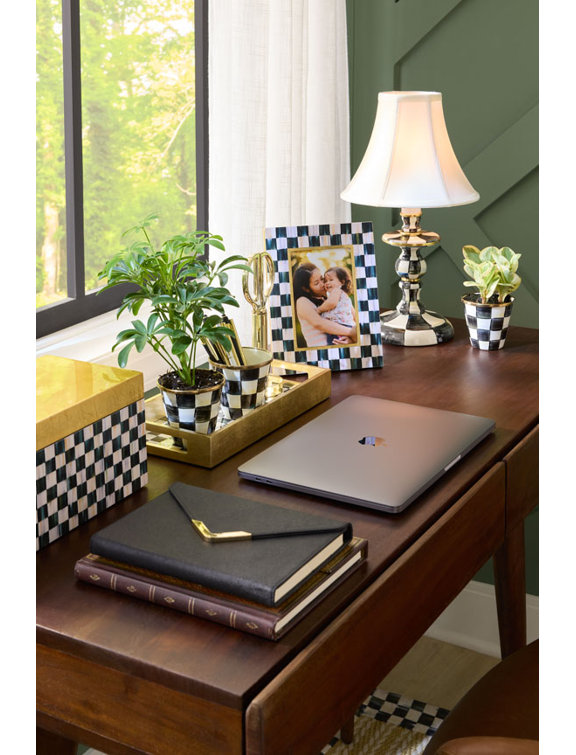 Black and White Checkered Lacquer 4x6 Photo Frame with Gold Trim