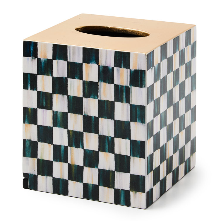 Gold and Blue Checkered Lacquer Tissue Box Cover