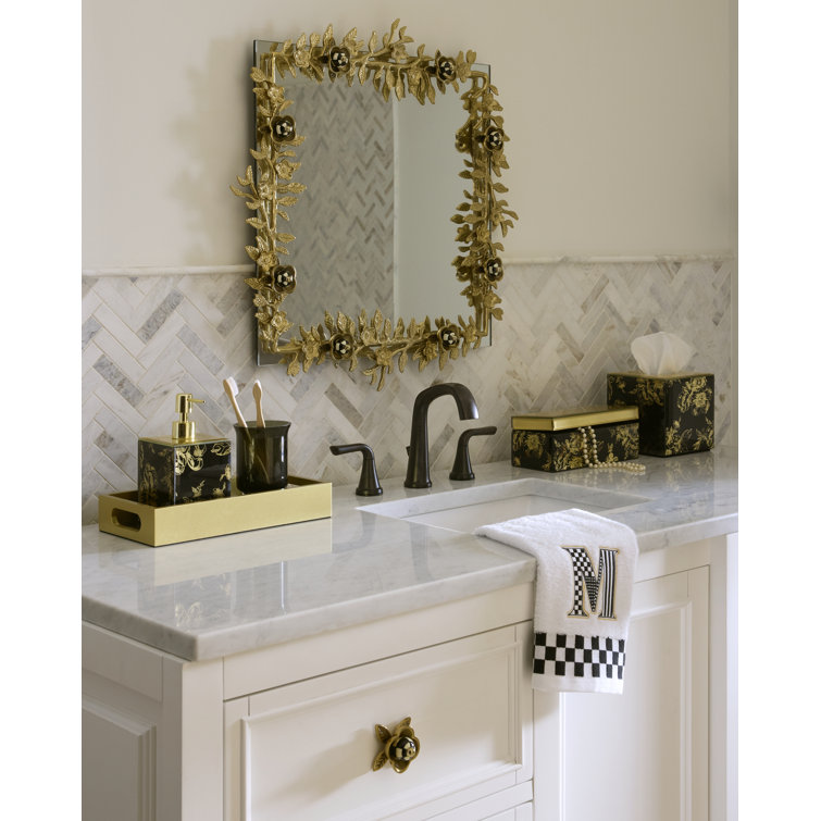 Gold and Black Floral Glass Soap Dispenser