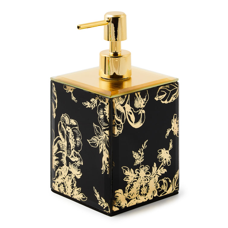 Gold and Black Floral Glass Soap Dispenser