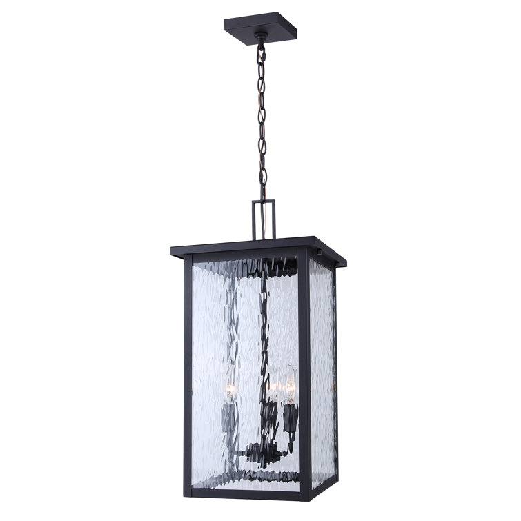 Matte Black Glass Rectangular Outdoor Pendant Light