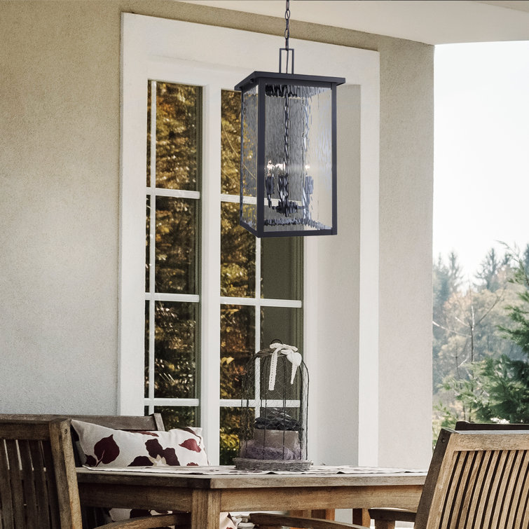 Matte Black Glass Rectangular Outdoor Pendant Light