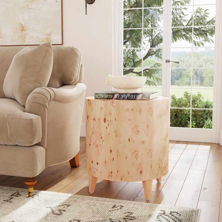 Billie Light Brown Round Burl Wood End Table