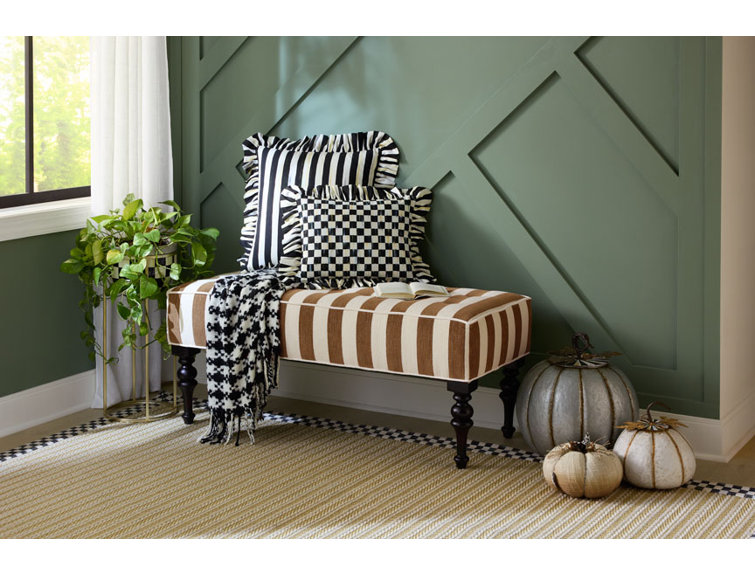 Black and White Striped Cotton Ruffle Throw Pillow