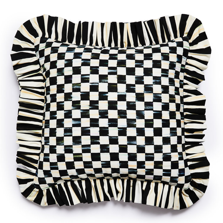 Black and White Checkered Square Kids Throw Pillow with Ruffles