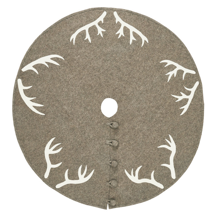 Gray Wool Felt Christmas Tree Skirt with Antler Design