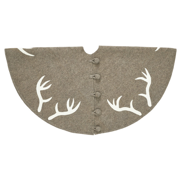 Gray Wool Felt Christmas Tree Skirt with Antler Design